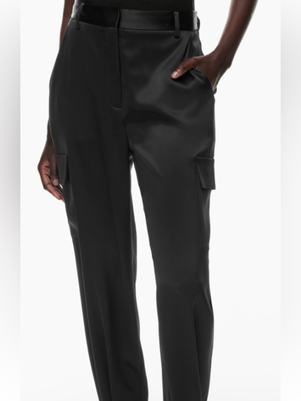 Aritzia Black Wide Leg Satin Cargo Trousers
